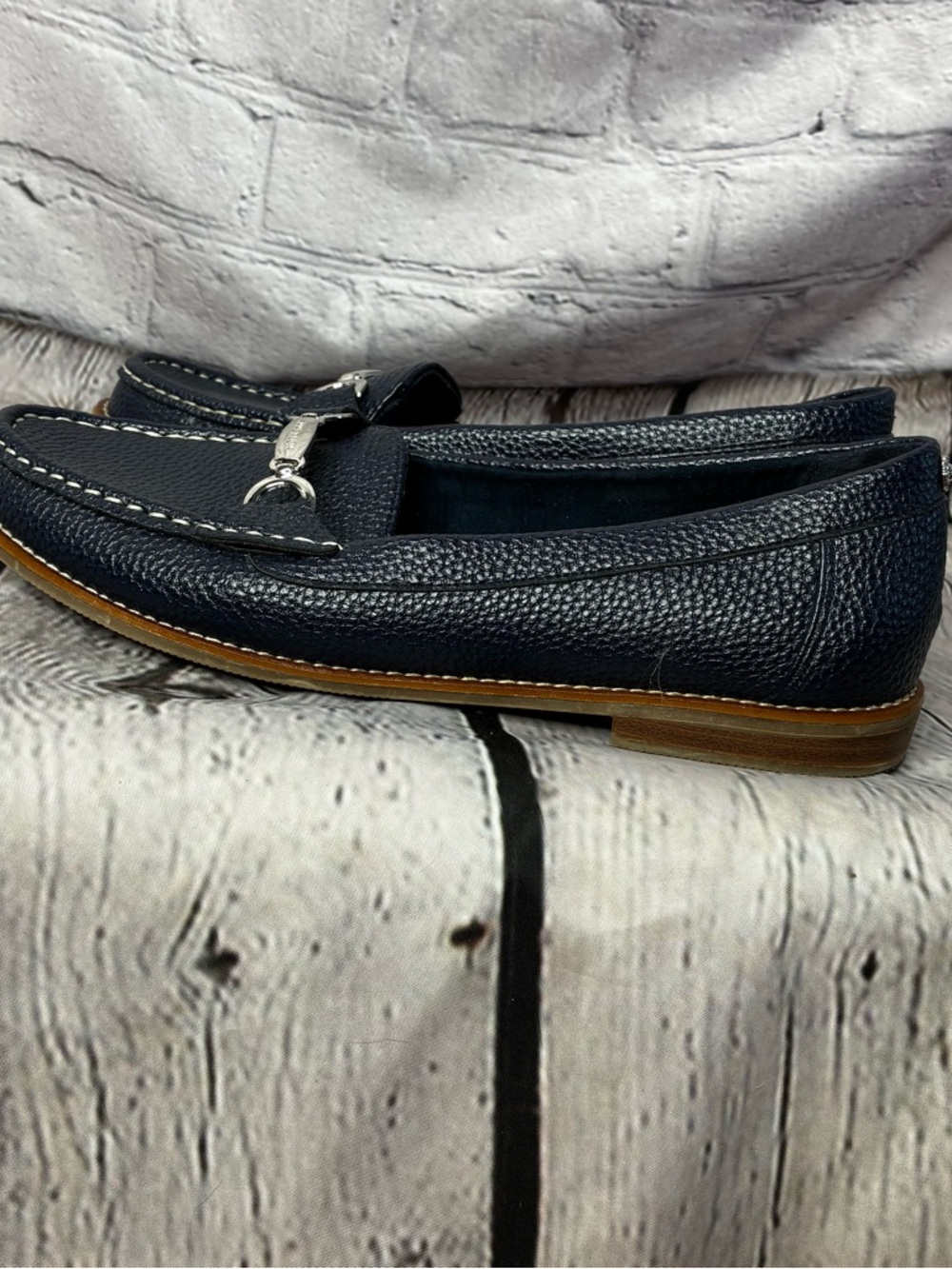 Anne Klein iFlex Loafers Women’s 9M Navy Blue Pebbled Bit Slip-On Driving Flats - Picture 6 of 9